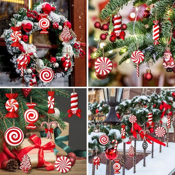 Træ jule slikstok slikkepind ornamenter til juletræspynt 12pcs