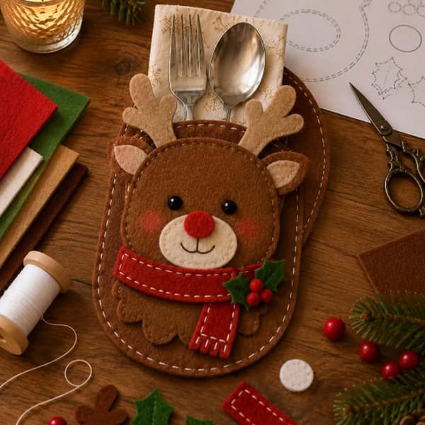 Julefilt Bestikopbevaring DIY Sæt 2026 Julepynt Christmas Tree Cutlery Bag
