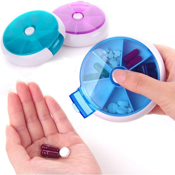 2 Pakkaus Pill Box Kannettava Automaattinen Pyörivä Pyöreä 7 Päivän Pill Box Lokero Lääke Laatikko Pidike Vihreä ja Sininen