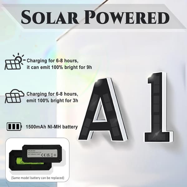 Suuret modernit aurinkoenergialla toimivat ulkonumerot, 23 cm, vedenpitävä LED, musta, 5