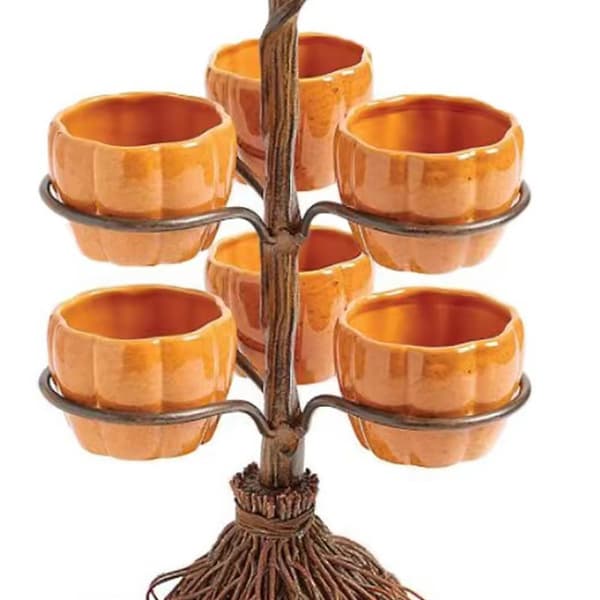 Halloween Harpiks Græskar Kopholderbakke med Kostedesign, Bordplade Festpynt Four cups