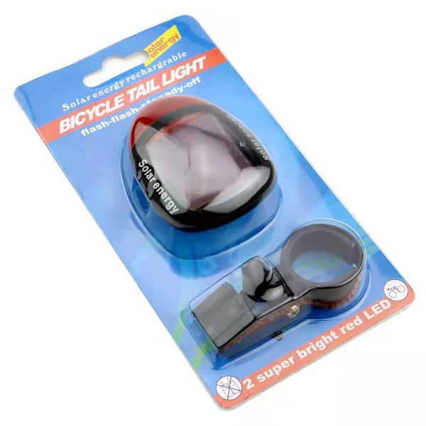 Polkupyörän aurinkokennotakavalo 2LED, ei tarvitse ladata, yöajovaroitusvalo, maastopyöräilyvarusteet, polkupyörän lisävarusteet Black/Card Packaging