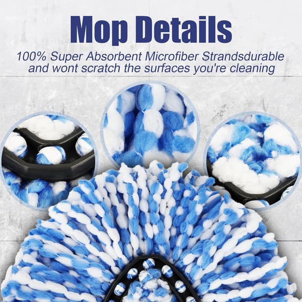 H2PrO Mopphoder med Spinnmoppbunn Kompatibel med Vilar H2Pro RinseClean Mopp Erstatningspåfyll 3-pakning Mikrofibermoppkluter og 1