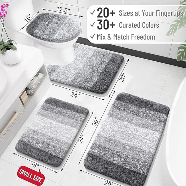 Badeværelsesmåtter 24x16, Ekstra bløde absorberende mikrofiber bademåtter, gummibagside, hurtigtørrende, maskinvaskbar grå