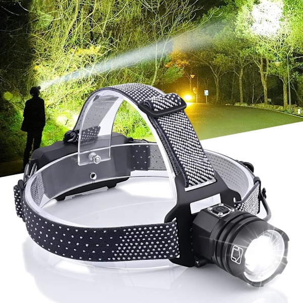 LED Hodelykt Oppladbar, 90000 Lumen Super Sterk Hodelykt