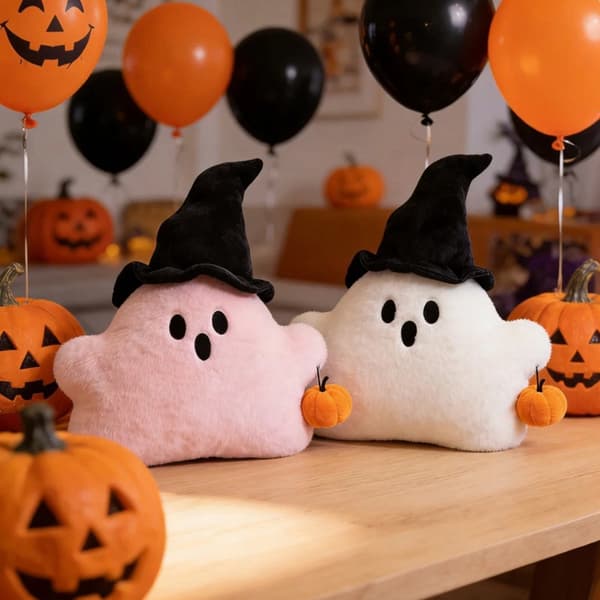 Halloween Græskar Spøgelse Plyslegetøj Sjovt Spøgelse Alf Holder Græskar Julepynt Dukke Pude White 40*36cm