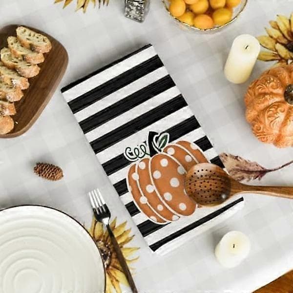 45x65cm Set med 2 Orange Prickiga Ränder Hello Pumpkin Höst Kökshanddukar Diskhanddukar, Inredning i Bondgårdsstil