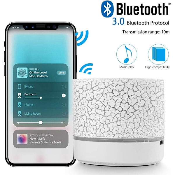Bluetooth-kaiutin hyvällä äänenlaadulla ja musikaalisuudella, valkoinen