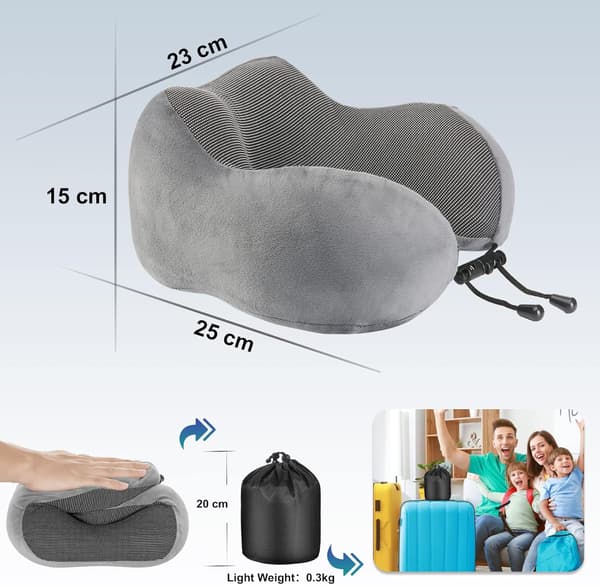 Justerbar Resekudde i Memory Foam med Öronproppar och Ögonmask för Flygplan och Bilresor