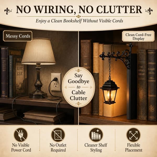 Bibliotekslantern Dekorativ Bogreolbelysning med Varm LED Natlampe Hat