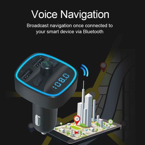 T25 Auto FM-sender Bluetooth MP3-spiller Billader Smart Navigasjon 12-24V For Bil Audio Musikkstrømming