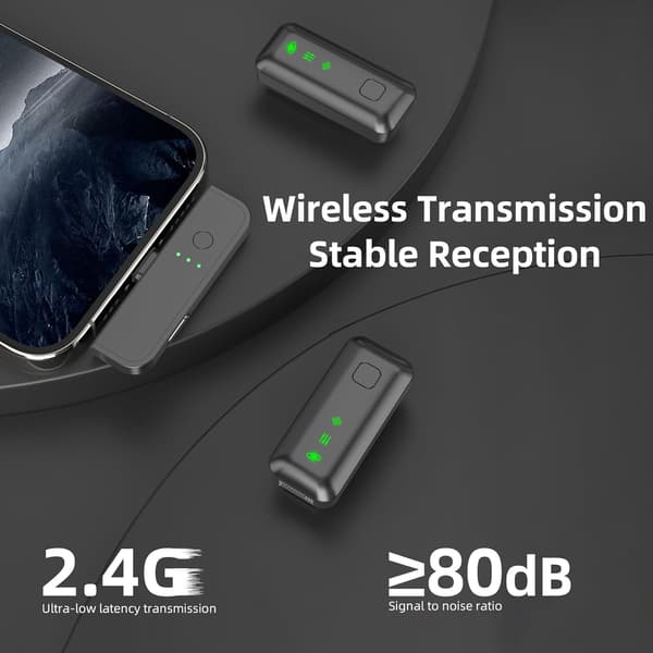 Trådløs Lavalier Mikrofon 2TX+2RX til iPhone Android Støjreducerende HiFi Audio Mini Revers Mikrofon til Videooptagelse Livestream Interview Vlogs