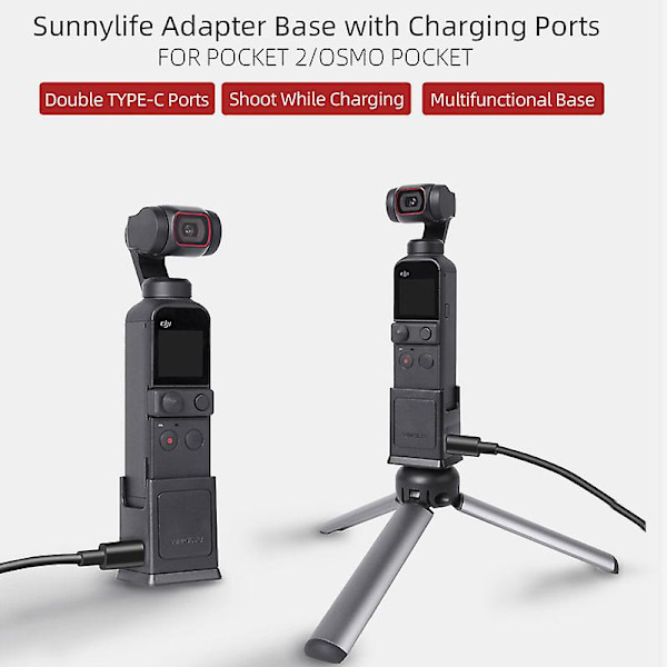 Adapterbas, fast hållare, stativ med laddningsport typ C och 1/4\" skruv för DJI OSMO Pocket 2 kamera