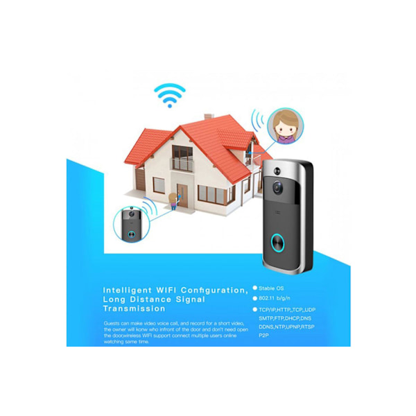 Trådlös video-dörrklocka med rörelsesensor och wifi Grey grå