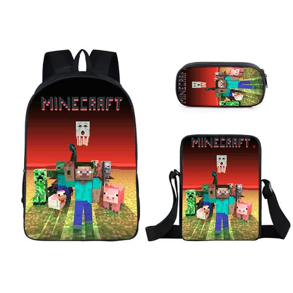 Skoleelevers skoletaske Minecraft spil periferi rygsæk tre-delt sæt