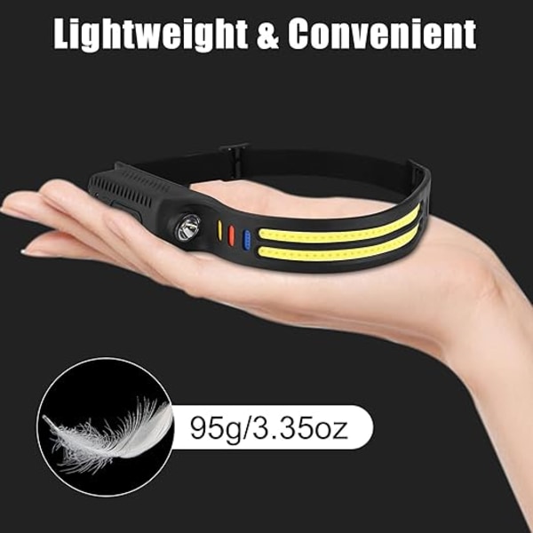 LED Pannlampa Uppladdningsbar 2 stycken, 2000 lumen, 9 ljuslägen 4 färger IPX4 vattentät 0.09 kg lättviktiga pannlampor för löpning, camping, fiske L