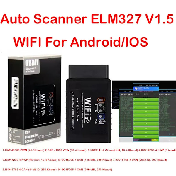 OBD2 WIFI ELM327 V 1.5 Scanner til iPhone IOS / Android Kode Læser Diagnoseværktøj