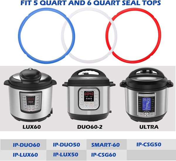 Instant Pot 6 Quart silikonitiivisterengaskorvaus 3 kpl BPA-vapaa punainen sininen kirkas elintarvikelaatu