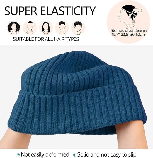 Varm Strikket Hue Til Mænd Kvinder Børn Vinter Skull Cap Klassisk Daglig Mørkeblå