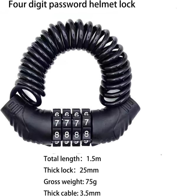2 stk. hjelmlås kabel lås letvægts kombinationslås med 3-cifret kode 150 cm lang sort