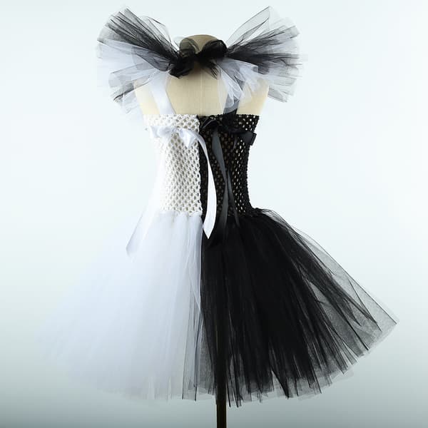 Sort og hvid klovne-tutu-nederdel i mesh til piger, efterårs-optrædenskostume til småbørn 4-5 years old (95-105cm)