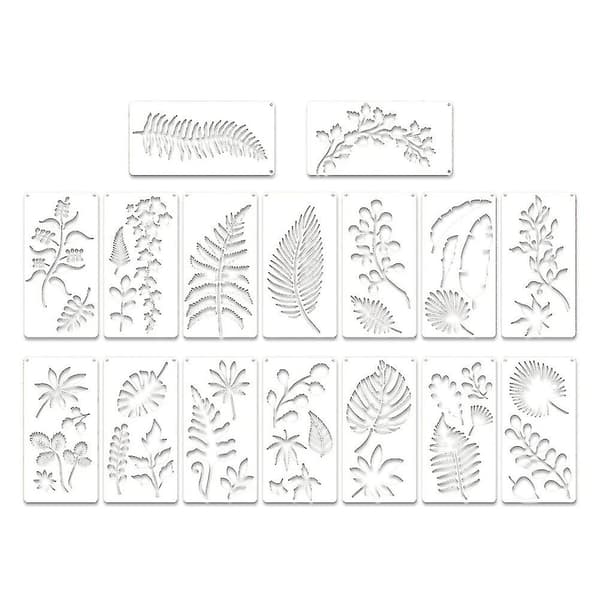 16 stk. bladstenciler gjenbrukbare ark maling stencil ark veggstencil bladmønster mal T
