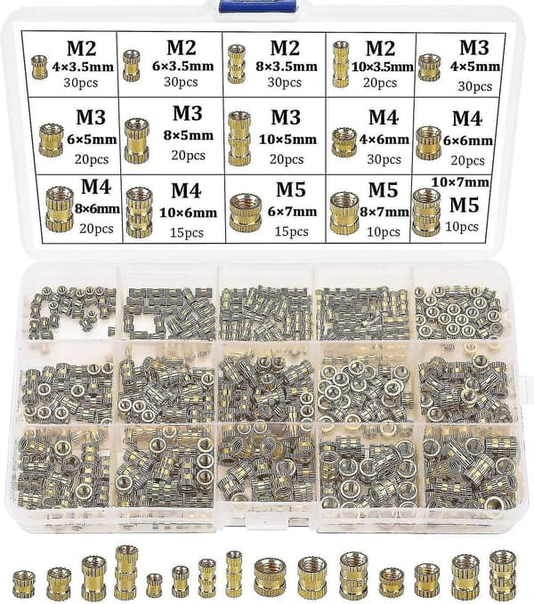Gevindindsats indvendigt gevind M2 M3 M4 M5 Ss Gevindbøsninger til 3D-print 330 stk