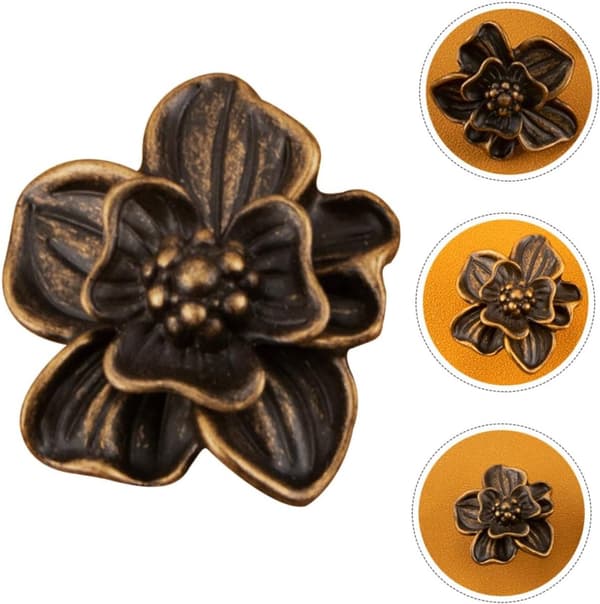 Dekorative blomsterknotter 4-pakning, sinklegering enkelthull for skap og skuffer brown