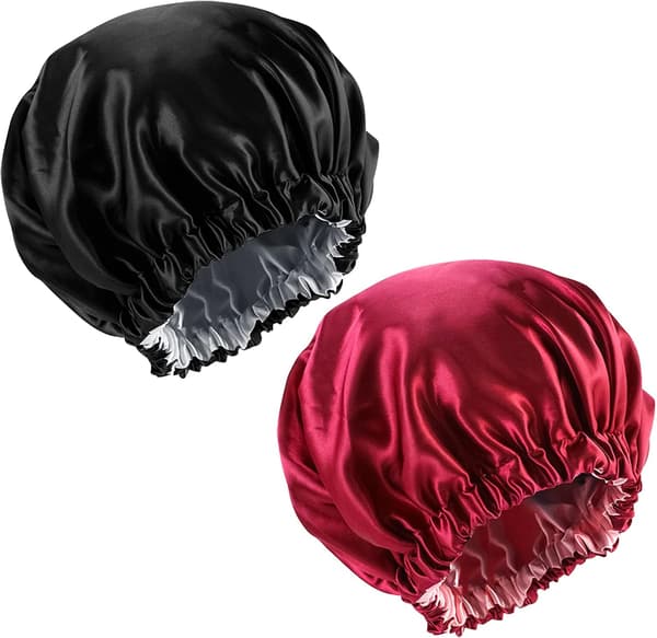 2-pack Satin Hår Bonnet Sovmössa Nattmössa Sovhuvudskydd Elastisk