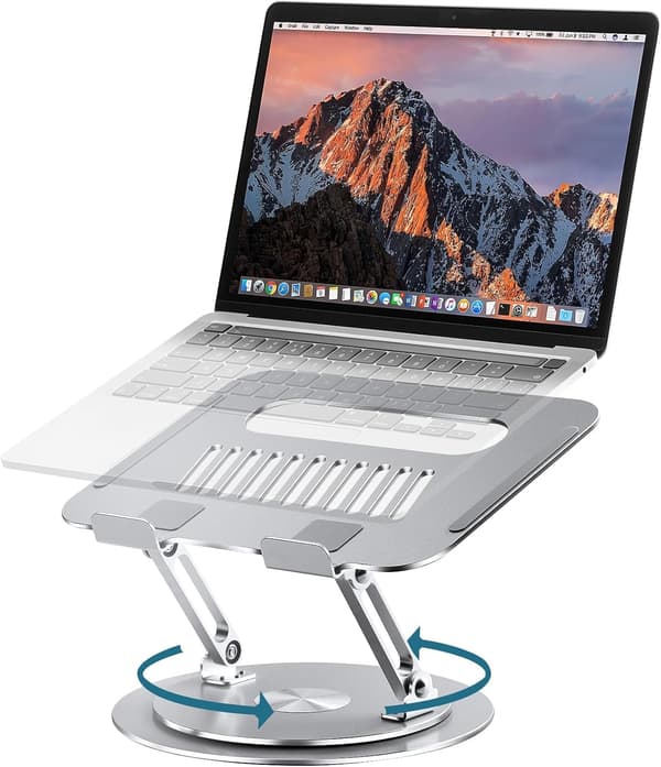 Kompatibel med justerbart laptopstativ med 360° roterende base, ergonomisk datastativ for skrivebord, sammenleggbart og bærbart laptopstativ