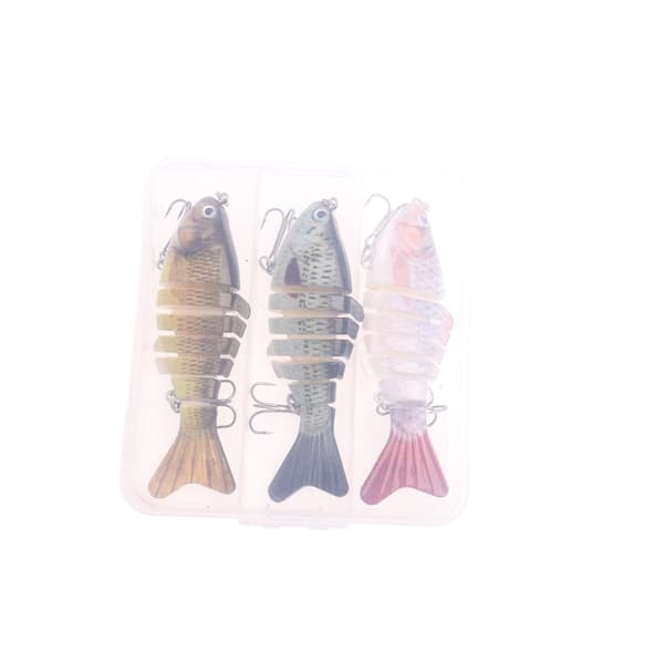 3-pack Multi-jointed Fishing Lures for Freshwater and Saltwater, 3D Artificial Segment with Storage Box, 7-segment Fishing Lures with Hooks