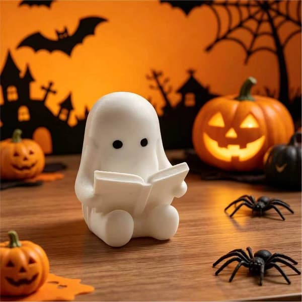 Halloween Ghost Figurine Set with Reading Ghost/Phone Ghost Sculpture A2