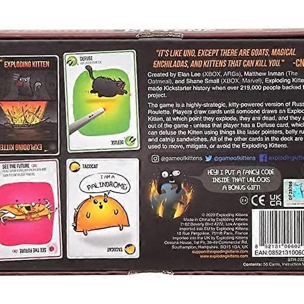 Exploding Kittens - Korttipeli | Perheystävälliset seurapelit | Venäläinen ruletti | Ruotsalainen | Ikä 7+ | 2–5 pelaajaa