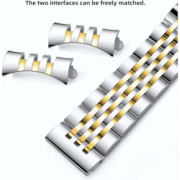 Sølv og guld rustfrit stål urrem Metalrem, lige og buede ender Høj kvalitet solid metalrem, 18 mm