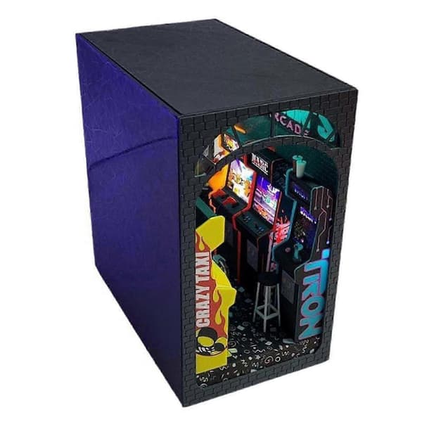 Flynn's Arcade-temabokstøtte-sett, 3D-puslespillbokstøtte i tre med LED