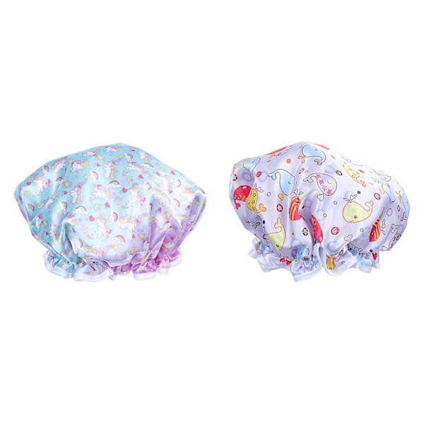 2 st Satinmössa dam Cap Duschskyddsmössa Baby Nattmössor Spets Elastiskt bandAsorterad färg26x26cm Assorted Color Assorted Color 26x26cm