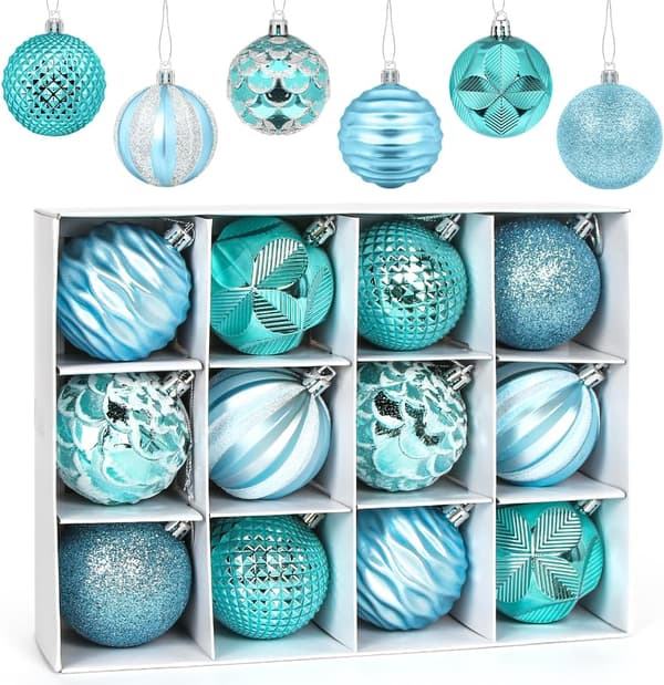 Blå Julgranskulor Set med 12 Plastprydnader 6cm för Julgransdekoration