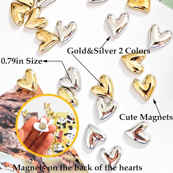 20 st Guld Kylskåpsmagneter Söta Hjärtformade Dekorativa Magneter Silverfärgade Kylskåpsmagneter Små Magneter för Hemmakök Set C