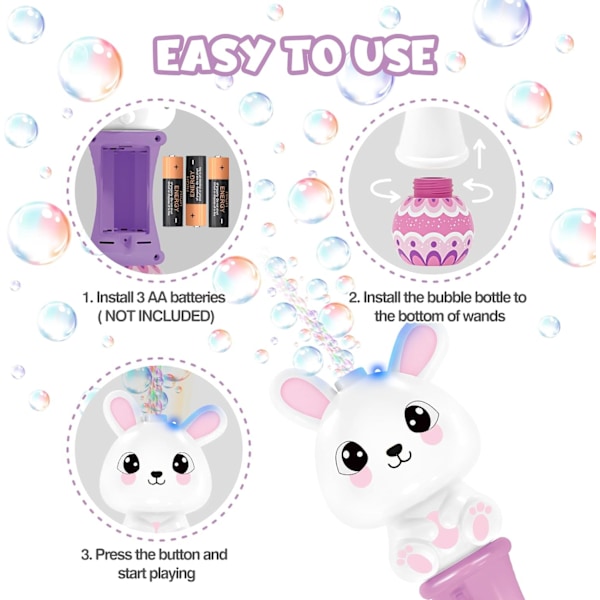 2-pack Påskbubbelstavar för barn, 28,5 cm automatisk bubbelblåsare med ljus, bubbelleksak för påskfest, påskkorgsfyllning