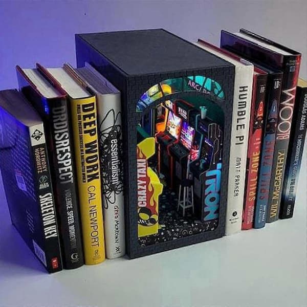 Flynn's Arcade-temabokstøtte-sett, 3D-puslespillbokstøtte i tre med LED