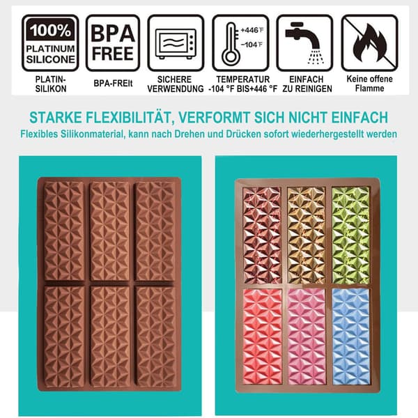 Silikone Chokoladebarforme til bagning af slik, genanvendelige non-stick bageplader til chokoladebarer, småkager og kager