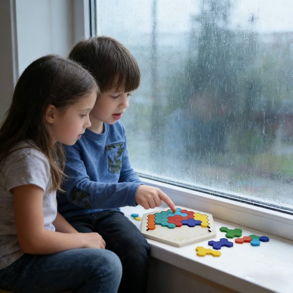 Färgglad Hexagonal Träpusselleksak för Barn Hexagon Puzzle
