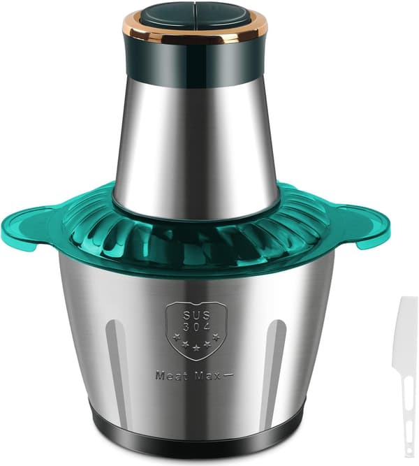 Elektrisk kødhakker, multifunktionel 2-hastigheds foodprocessor med 3L rustfri stålbeholder og knive, 110W manuel grøntsagshakker
