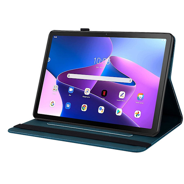 Lenovo Tab M10 Plus (Gen 3) Tablettdeksel med trykte kortspor, stativ og elastisk bånd (Stil B Lenovo Tab M10 Plus (3. generasjon), Blå)