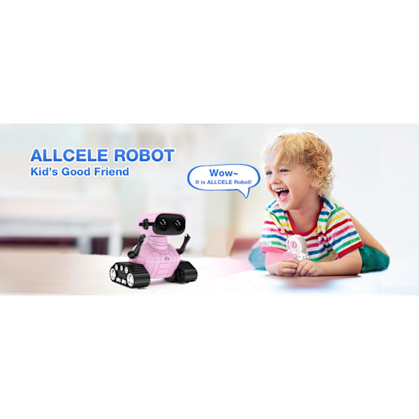 ALLCELE Tyttöjen Robottilelu, Ladattava RC-robotti lapsille, Kaukosäätölelu musiikilla ja LED-silmillä, Lahja lapsille 3-vuotiaasta alkaen - Pinkki