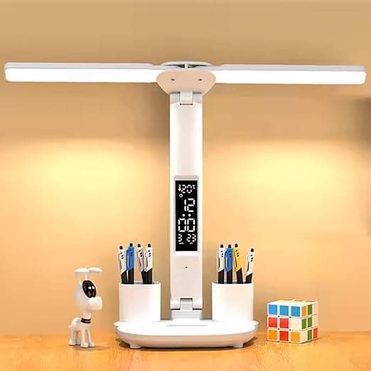 LED Desk Lamp with Dual Lamp Heads, USB Charging, Touch Screen Control, 3 Color Modes, Eye-Friendly Reading Lamp