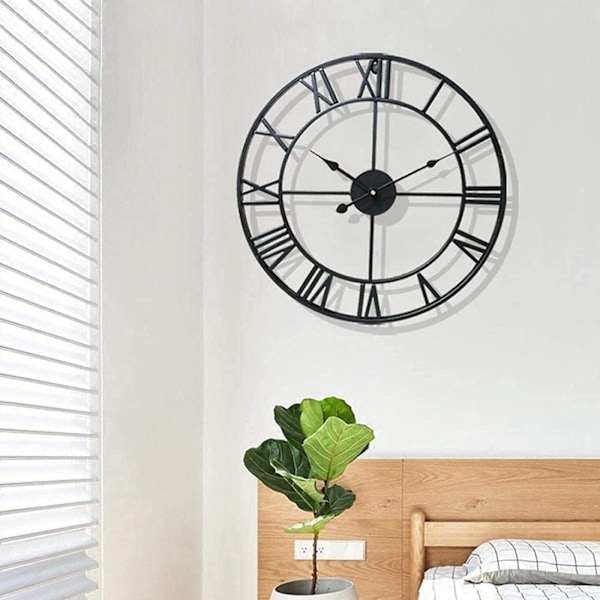 40cm Analog Veggklokke (Antikk Gull) Svart Retro Metallklokke Stille