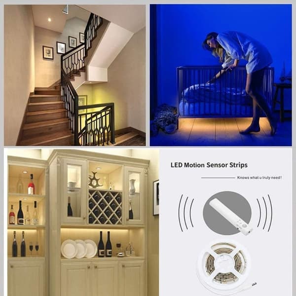 Motion Sensor Wardrobe Light 6000K Cool White Automatic On/Off Battery Operated for Closet Kitchen Stairs 1m