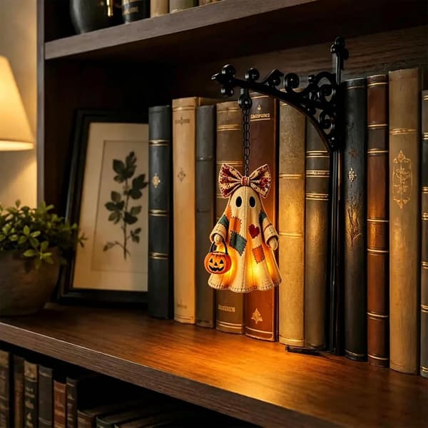Book Lamp, Library Lantern Mini Bookshelf Lamp LED Bookshelf Lantern with Hanging Lantern, Warm Amber LED, Wireless, Slim Design Fits Between Books