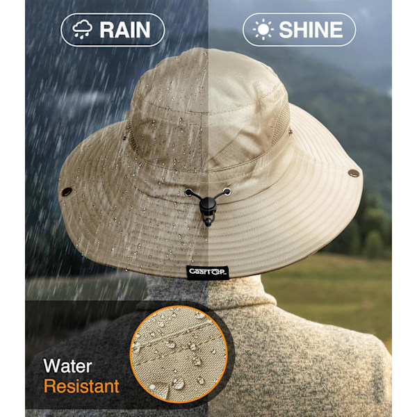 Fiskehatt UPF 50+ Bredbrättad Solhatt för Män och Kvinnor, Herr Bucket Hatt med UV-Skydd för Vandring Strandhattar (Khaki)